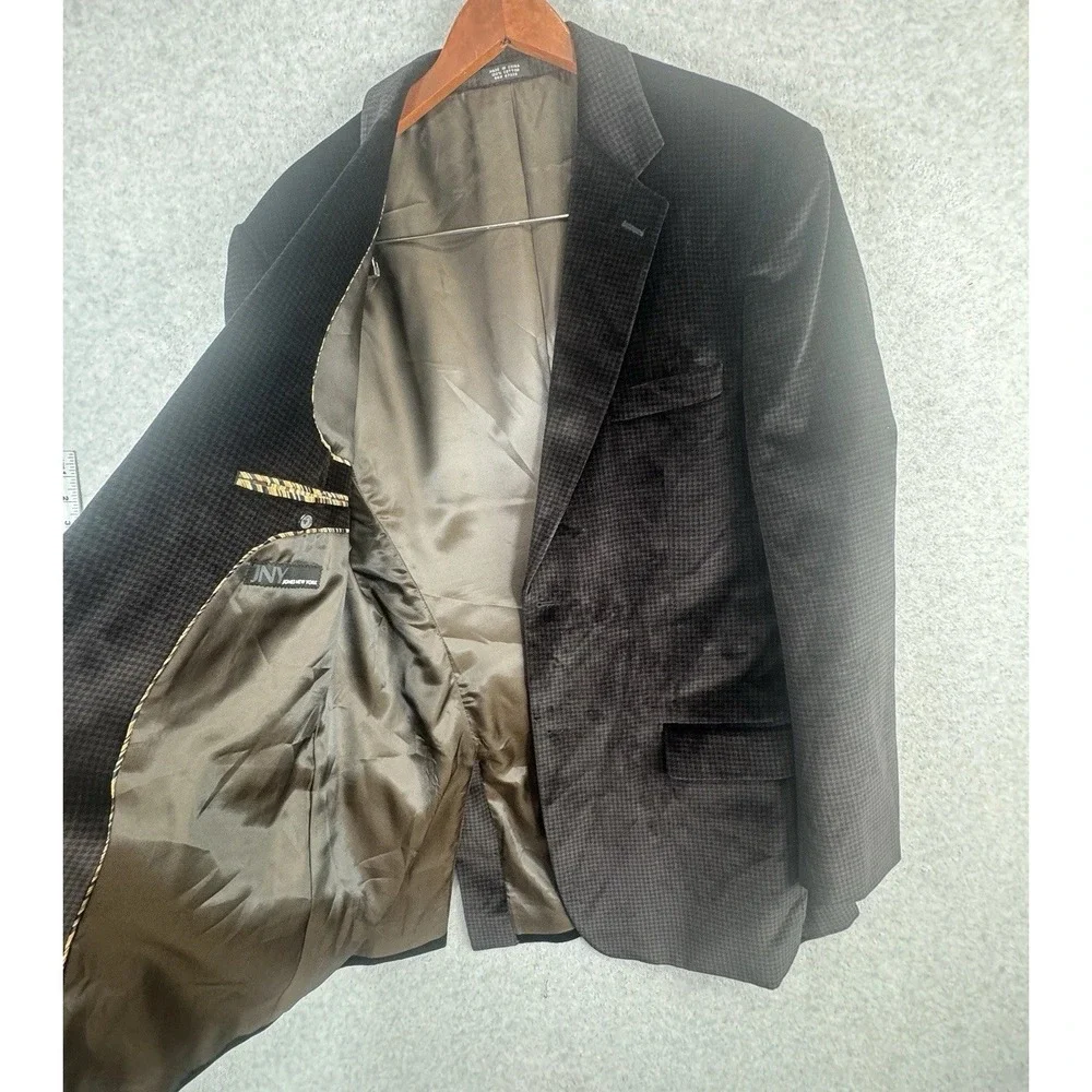 Jones New York Velvet Cotton Blazer Brown‎ Houndstooth 44L Sport Coat